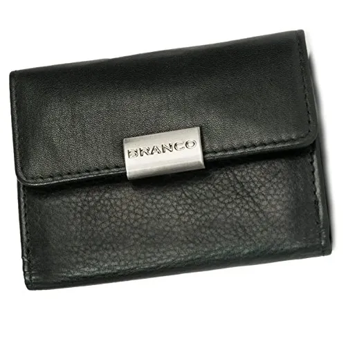 Kleine Geldbörse, Portemonnaie Größe S für Damen, Echt-Leder, Schwarz, Branco 12032