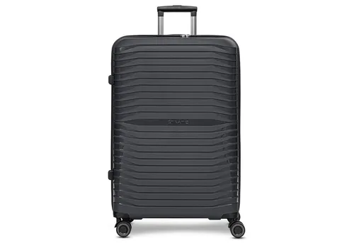 Stratic Hartschalen-Trolley Shine - 4-Rollen Trolley in Black - Koffer aus robustem Polypropylen mit TSA-Schloss, ideal für sicheres Reisen. Mit 90 l Volumen und 4 Rollen für müheloses Manövrieren.