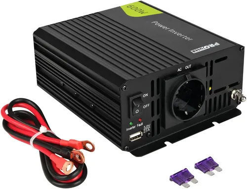 ProUser 12V Spannungswandler Wechselrichter USB 600W / 1200W - Autoelektrik, leistungsstarker Wechselrichter mit 2x 230V Steckdose und USB-Anschluss für flexibles Laden unterwegs.