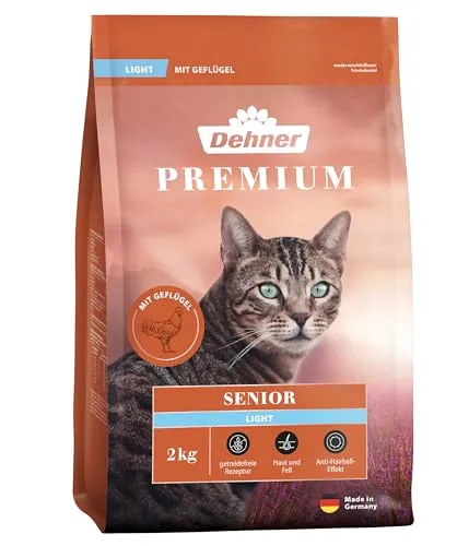 Dehner Premium Katzenfutter Light, Trockenfutter getreidefrei / kalorienreduziert, für ältere Katzen, Geflügel, 2 kg