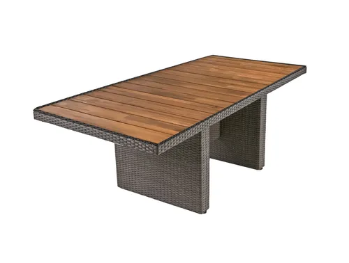 Tisch BRAGA 180 cm – Weidengrau mit Holztischplatte - Eleganter Tisch für Innen- und Außenbereich, mit robuster Akazie und stilvollem Alu/Kunststoffgeflecht. Ideal für gesellige Runden!