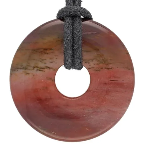 Lebensquelle Plus Edelstein Donut Ø 30 mm + Baumwollband + Edelsteinkarte | Naturstein Anhänger Halskette | Echte Heilsteinkette inkl. Band (Mookait)