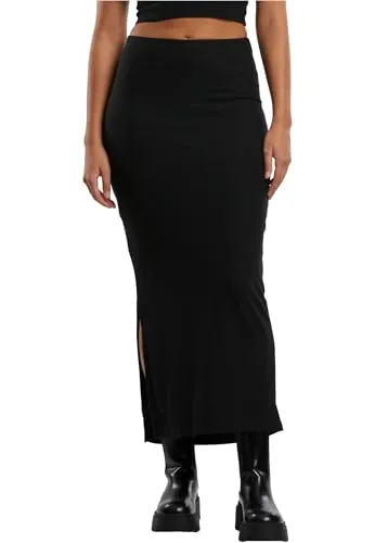 Urban Classics Ladies Rib High Slit Skirt Black, S