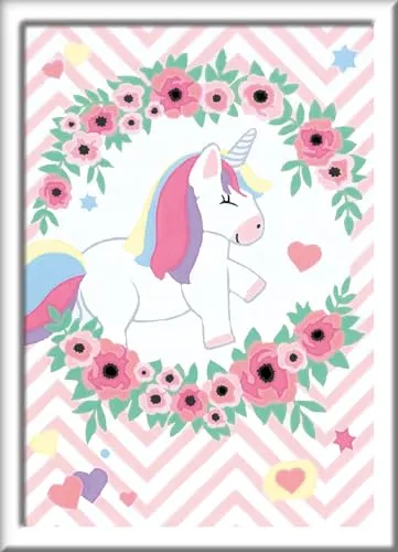 Ravensburger CreArt 28928 - Zuckersüßes Einhorn aus Spring in eine Pfütze - Malen nach Zahlen Einhorn für Kinder ab 9 Jahre