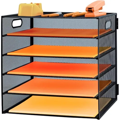 Papier-Briefablage mit Griff, 5-stöckig, Schreibtisch-Organizer aus Metallgeflecht, mit Ablagen, A4-Papierablagen, Zeitschriftenhalter für Zuhause, Büro, Schule
