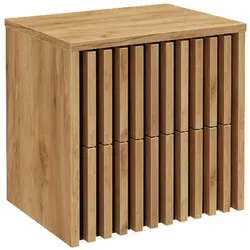 Lomadox Waschbeckenunterschrank 60 cm Eiche Nb. mit Lamellenfronten - Unterschrank fürs Bad mit trendigen Lamellenfronten in Eiche Nb. und Softclose-Funktion. Ideal für ein modernes und harmonisches Badezimmerdesign.