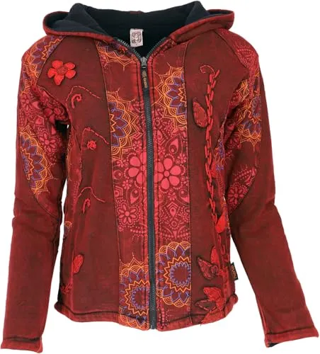 GURU SHOP Goa Patchwork Jacke - Damen Funktionsjacke im Ethno Look mit weichem Fleecefutter, handgefertigt aus verschiedenen Stoffteilen – jedes Stück ist ein einzigartiges Unikat!