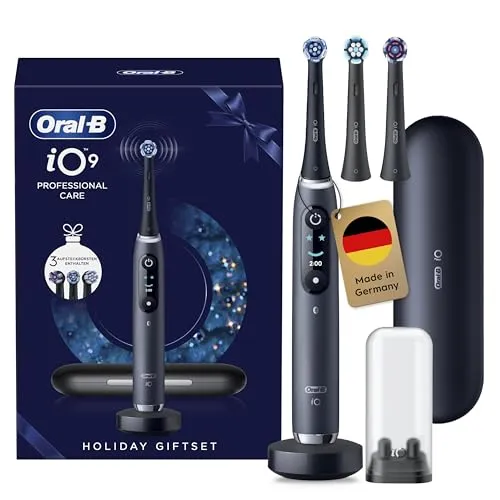 ORAL-B IO Series 9 Black Onyx Geschenk Edition - Schallzahnbürste mit innovativer Mikrovibrationstechnologie für eine außergewöhnliche Reinigung und sanftes Putzerlebnis, inklusive interaktivem Display und 3 Aufsteckbürsten.