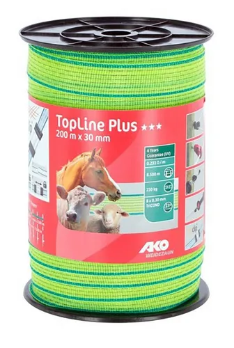 Kerbl Weidenzaun Band TopLine Plus – 200 m in neongelb/blau - Weidezaunband, hochsichtbar und langlebig, ideal für die sichere Abgrenzung von Weideflächen.