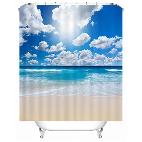 Xlabor Strand Motiv Duschvorhang Wasserdicht Stoff Anti-Schimmel inkl. 12 Duschvorhangringe Waschbar Badewannevorhang 180x200cm Muster-F