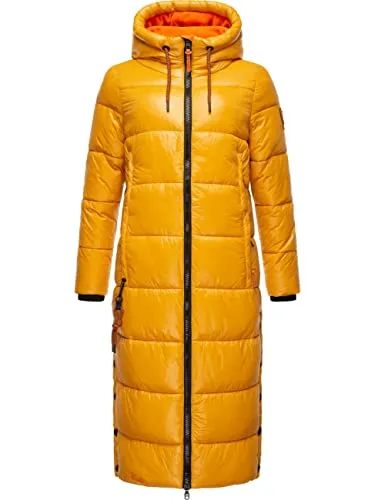 Navahoo Damen Winter Steppmantel mit Kapuze in Metallic-Optik - Stylischer, warmer Steppmantel von Navahoo mit wasserabweisendem Obermaterial und kuscheligem Innenfutter. Ideal für kalte Tage – bequem und praktisch mit vielen Taschen und verstellbarer Taille.