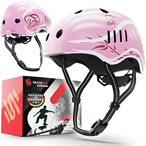 SKATEWIZ Kinder Fahrradhelm in Pink - Fahrradhelme für Kinder ab 6 Jahre, leicht und sicher mit 19 Belüftungsöffnungen, ideal für Fahrrad, Skateboard und Inline Skates.