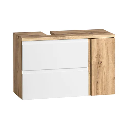 Waschbeckenunterschrank VASTO-03-WHITE, Eiche weiß 85cm - Moderne Badezimmermöbel, stehend oder hängend montierbar, mit Softclose-Schubladen und verstellbaren Einlegeböden für optimalen Stauraum.