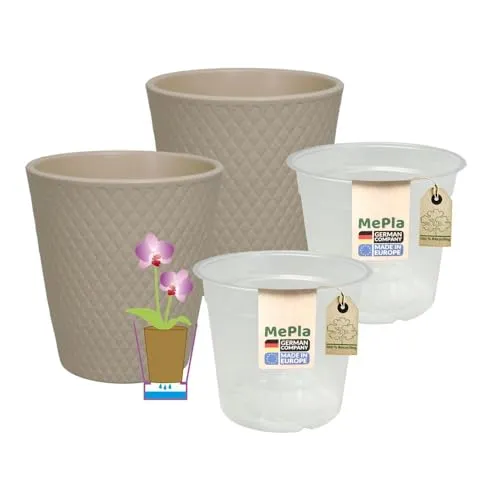 MePla - 2 Stück - Orchideenübertopf Harlekin ø 14 Grau Pflanztopf Orchidee ø 12, hochwertiges Wohnambiente
