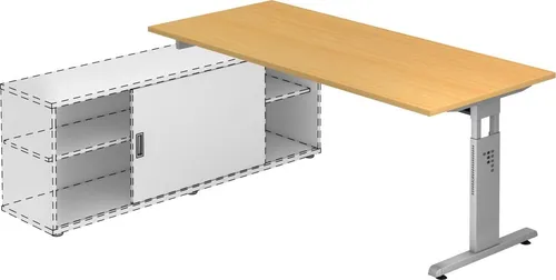 Hammerbacher Anbauschreibtisch T-Fuß 180x80cm - Kinderschreibtisch mit 180 x 80 cm großer Bucheplatte, höhenverstellbar für ergonomisches Arbeiten und einfache Montage.