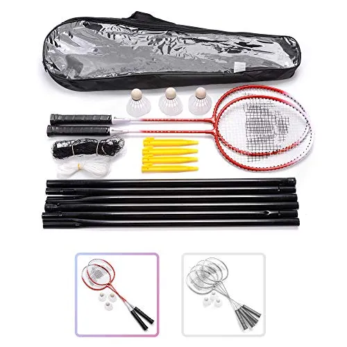 Badmintonschläger Set für 2-4 Personen - Ideal für den Garten - Badminton- & Federballsets mit einfacher Einrichtung, inklusive 2 Schlägern in Sommerfarben und 3 Federbällen für unvergessliche Spielmomente mit Freunden und Familie.