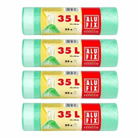 VEPATIM 200 Müllsäcke Müllbeutel mit Zugband 35L HDPE grün 53 x 60 cm