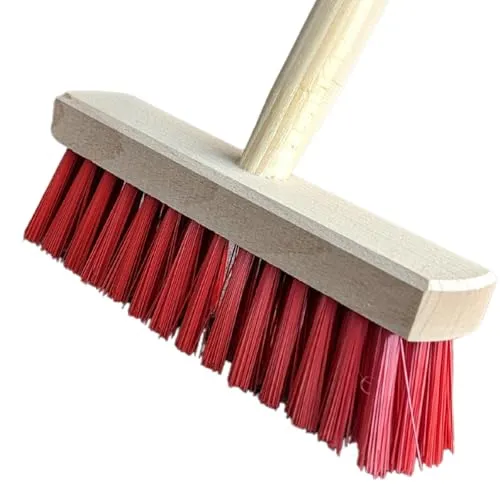 Land-Haus-Shop Kinderbesen Gartenbesen Holz Kinder Besen stabil mit Holzstiel Haushalt Garten Terasse Kinder Gartengerät Spielzeug Strassenbesen (Natur-Rot)