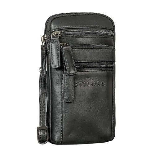 STILORD 'Mikael' 3-in-1 Brusttasche Herren Leder Umhängetasche Gürteltasche Handytasche zum Umhängen - Stilvoller Brust-Beutel Klein Schultertasche Männer aus Echtleder, Farbe:schwarz