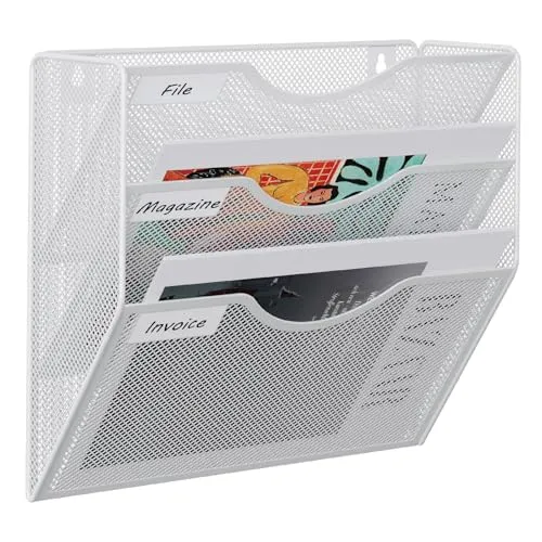 EasyPAG 3 Fächer Metall A4 Zeitschriftenhalter Wand Zeitschriften Wandhalter Aktenablage Dokumentenhalter Hängend Magazin Organizer Flyerhalter Prospektspender,Weiß
