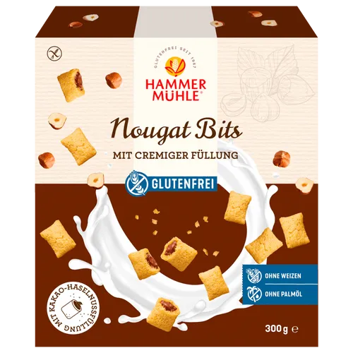 Hammermühle Cornflakes Nougat Bits, 300 g – Glutenfrei mit Kakao-Haselnuss-Füllung