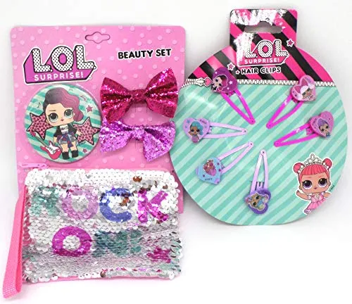 TDL L.O.L. Surprise Geschenkset Spiegel + Pailletten Geldbörse + 2 Schleifen + 6 Haarklips - Offiziell Lizensiert - Mirror + Sequin Purse + 2 Bows + 6 Hair Clips - Gift Bundle