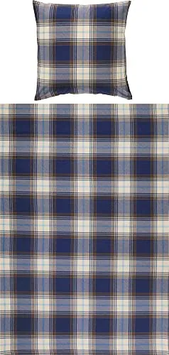 REDBEST Bettwäsche Biber blau 135x200 cm - Karo Design mit Reißverschluss, aus 100% Baumwolle, pflegeleicht bei 60°, ideal für gemütliche Nächte in stilvollem Ambiente.