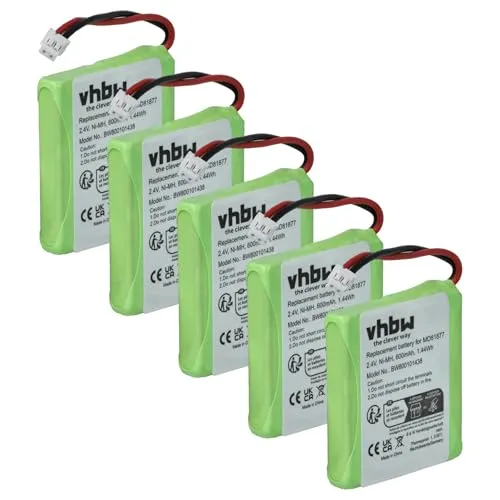 vhbw 5X Akku kompatibel mit AVM/Fritzphone MT-D schnurlos Festnetz Telefon (600 mAh, 2,4 V, NiMH)