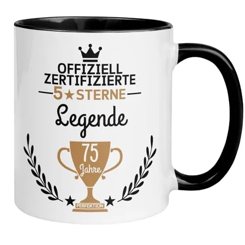 Tasse 75 Geburtstag Frau Mann | Offiziell zertifizierte 5-Sterne-Legende – 75 Jahre Perfektion | Lustige Geschenk Geburtstagstasse 75. Geburtstag | 75ter Geburtstag - Witziges Geburtstagsgeschenk