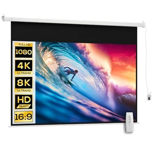 HOMCOM Beamer Leinwand 247 x 168 cm 100 Zoll 16:9 HD 4K Projektionsleinwand Elektrisch mit Fernbedienung, Rollo-Leinwand für Wand- und Deckenmontage, für Heimkino, Büro