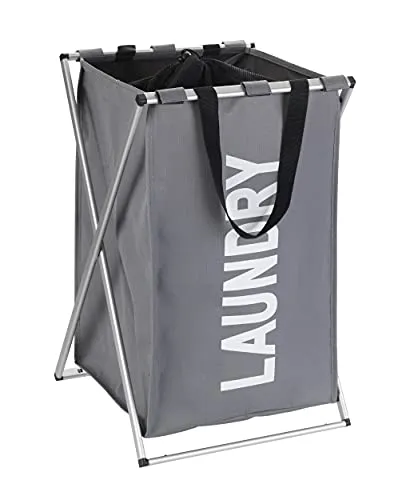 WENKO Wäschesammler UNO Grau, Stabiler Wäschekorb mit Deckel und praktischen Tragegriffen, 52 l Stauraum in einem Fach, (B x H x T): 35 x 57 x 38 cm, Moderne Aufschirft Laundry