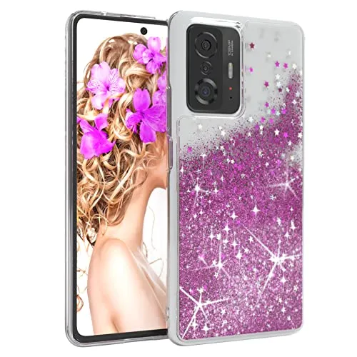EAZY CASE Hülle kompatibel mit Xiaomi 11T 5G / 11T Pro 5G Schutzhülle mit Flüssig-Glitzer, Handyhülle, Schutzhülle, Back Cover mit Glitter Flüssigkeit, TPU/Silikon, Transparent/Durchsichtig, Lila