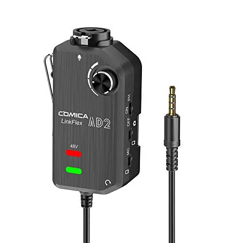 COMICA Linkflex.AD2 Mikrofonvorverstärker, Audiomischer mit Echtzeitmonitor, XLR / 6,35 mm-3,5 mm Audioadapter für iPhone, iPad, Mac/PC, Smartphone und DSLR-Kameras