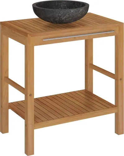 vidaXL Waschtisch Massivholz Teak mit Waschbecken Marmor Schwarz - Eleganter Badezimmerwaschtisch aus massivem Teakholz mit einem stilvollen Waschbecken aus Marmor. Ideal für ein modernes Bad, das sowohl Funktionalität als auch Design vereint.