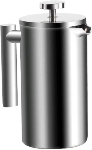 Wrobic Kaffeebereiter French Press 1,5 Liter Kaffeezubereiter aus Edelstahl, Doppelwandig Isoliert French Press Caffettiera Kaffeekanne mit 3 Extra Sieben (silver, 1500ml)