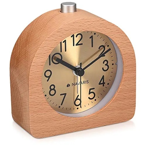 Navaris Analog Holz Wecker mit Snooze in braun von Navaris