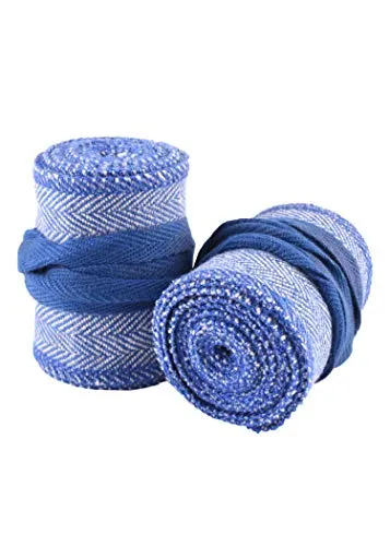 Battle-Merchant Mittelalter Wadenwickel für Kinder, Paar, mit Fischgrätmuster für Mittelalterhose bzw. Wikingerhose, Baumwolle, Beinwickel, Wikinger, LARP, blau/natur