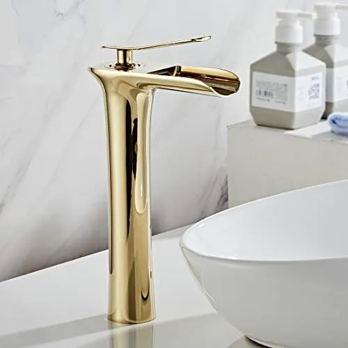 AIMADI Wasserhahn Bad Wasserfall Waschtischarmatur Golden, I22571
