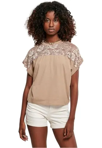 Urban Classics Damen Ladies Short Oversized Lace Tee T-Shirt, softtaupe, XL