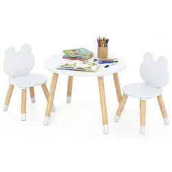 COSTWAY Kindertisch mit 2 Stühlen, 3 teilige Kindersitzgruppe mit Kiefernholzbeinen, Kinder Tisch Stuhl Set innen, Maltisch für Kinder ab 3+, Weiß - Weiß