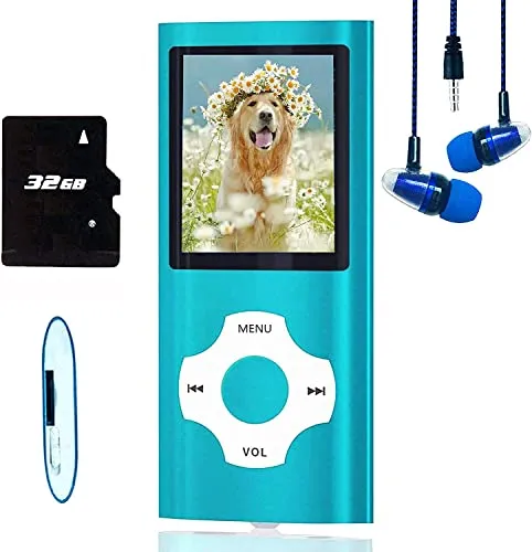 Hotechs MP3-Player/MP4-Player, MP3-Player mit 32 GB Speicherkarte, schlankes Design, digitales LCD-Display, 4,6 cm (1,8 Zoll) Display, FM-Radio (Tiefblau)