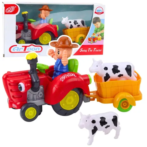 Interaktiver Bauerntraktor mit Anhänger, Kuhfigur, Lichtern und Geräuschen