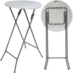 Baumarktplus Stehtisch weiß Ø 60cm klappbar - Gartentisch, klappbar und platzsparend, ideal für Gartenfeste, Hochzeiten oder Betriebsfeiern. Pflegeleichte, wetterfeste Kunststoff-Tischplatte und stabiles Metallgestell für hohen Komfort.
