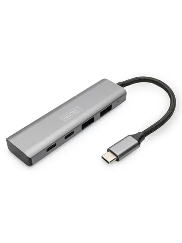 Digitus DA-70245 4-Port USB 3.1 Gen 1-Hub - USB Hubs: Erweiterung für Laptops mit 2x USB 3.0 und 2x USB-C Ports, schlankes Aluminiumgehäuse, ideal für Reisen und Home & Office.