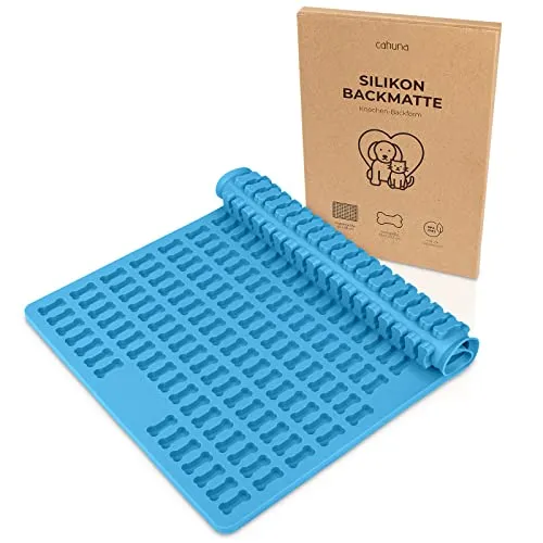 Cahuna Silikon Backmatte für Hundekekse mit Mini Knochen - Backform für Hundeleckerli BPA frei und mit Rand - Wiederverwendbare Backunterlage für den Backofen