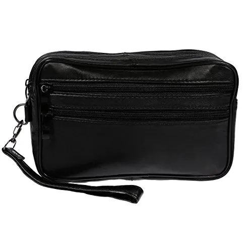 Christian Wippermann Herren Handgelenktasche aus echtem Leder - Schwarz - Elegante Handgelenktasche aus hochwertigem Leder mit zwei Hauptfächern und praktischen Reißverschlussfächern. Ideal für den täglichen Gebrauch und zeitlos im Design.