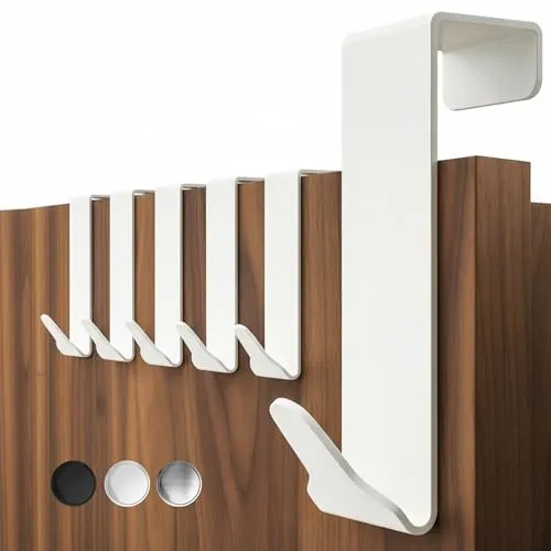 Menz Premium Türhaken zum Einhängen, 6er Set - Einzeln verwendbare Kleiderhaken Tür aus Edelstahl, hochwertige Türgarderobe - Weiße Haken zum Einhängen, Türhakenleiste mit hoher Tragkraft