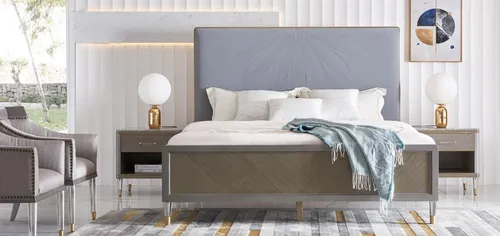 Xlmoebel Schlafzimmer-Set Luxuriöses Schlafzimmer-Set aus edlen Materialien in modernem Design, (3-tlg., 3tlg.Schlafzimmer Set (Bett + 2x Nachttisch), Hergestellt in Europa