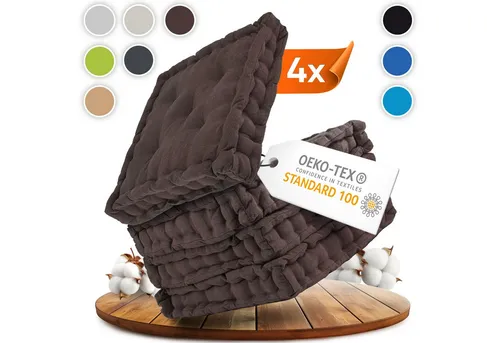 Gräfenstayn® 4er-Set Sitzkissen 40x40x8cm - Stuhlkissen aus 100% Baumwolle, ideal für Innen- und Außenbereich, mit dicker Polsterung für maximalen Komfort und ÖKO-TEX zertifiziert.