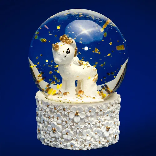 SIKORA Schneekugel SK09 – Kleine Einhorn Schneekugel für Kinder - Kunstvolle Schneekugel mit 45 mm Durchmesser, verziert mit einem liebevollen Einhorn. Ideal als winterliche Deko und perfektes Geschenk für Mädchen, die Glitzer lieben.